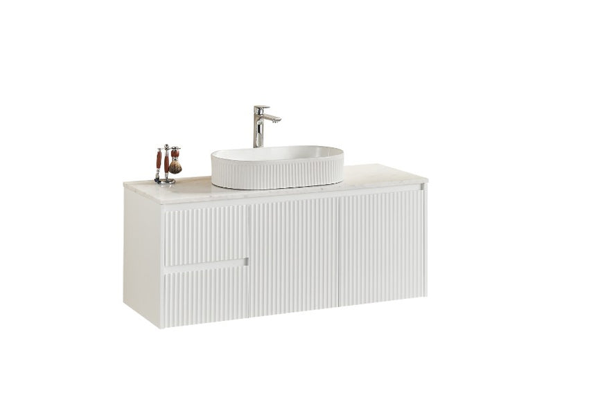 Crete Modern Matte White wall hung cabinet – 1200mm / Left Hand Drawer – product view 4