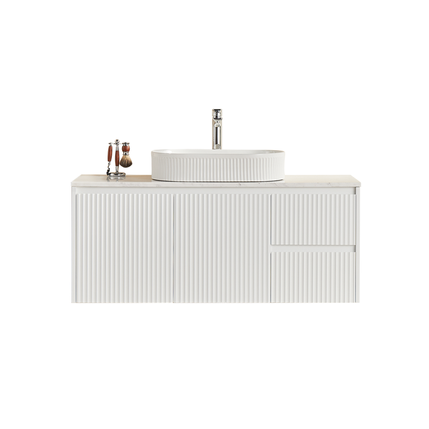 Crete Modern Matte White wall hung cabinet – 1200mm / Right Hand Drawer – product view 2