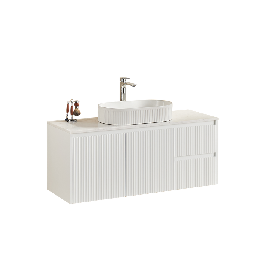 Crete Modern Matte White wall hung cabinet – 1200mm / Right Hand Drawer – product view 3