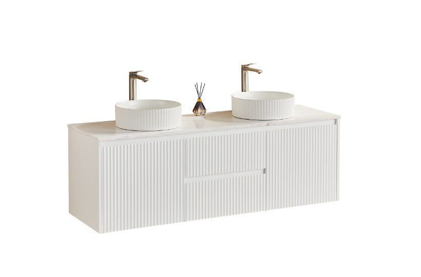Crete Modern Matte White wall hung cabinet – 1500mm / Middle Drawer – product view 3