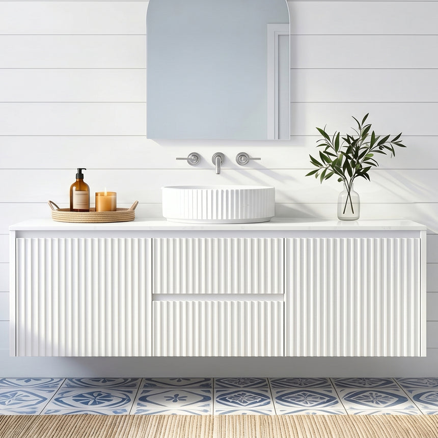 Crete Modern Matte White wall hung cabinet – 1500mm / Middle Drawer – front view