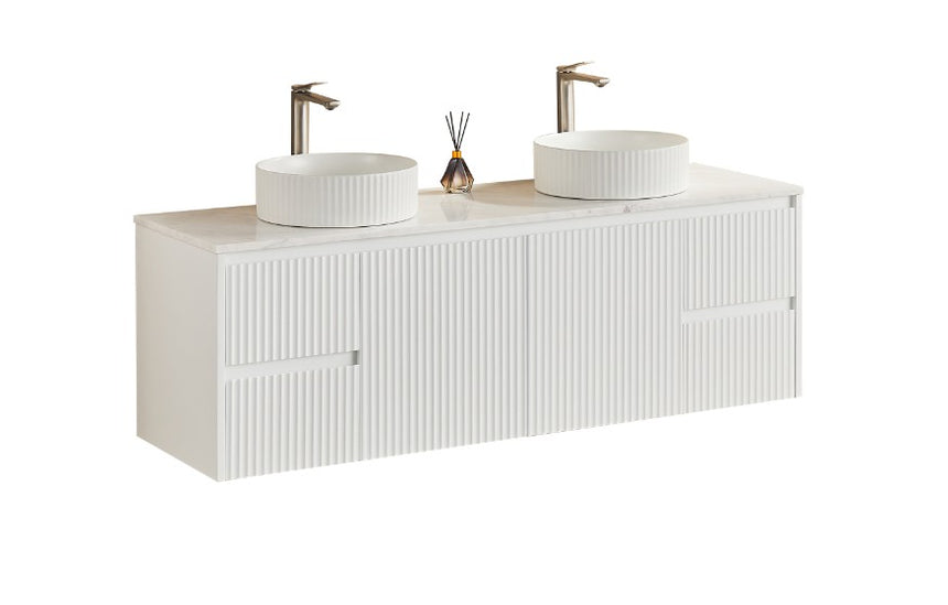 Crete Modern Matte White wall hung cabinet – 1500mm / Side Drawer – product view 4