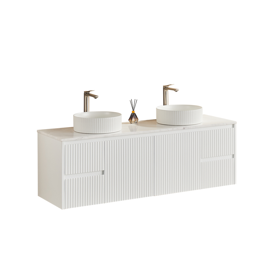 Crete Modern Matte White wall hung cabinet – 1500mm / Side Drawer – product view 2