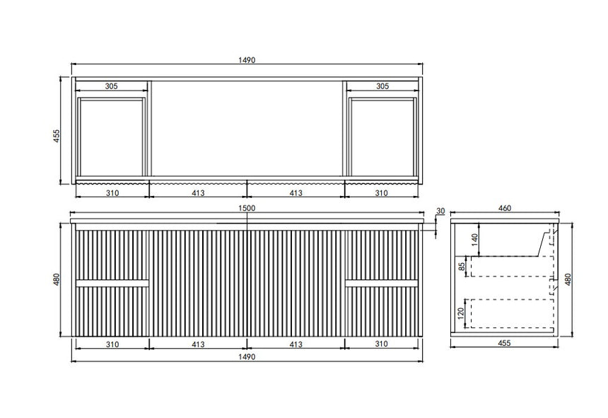 Crete Modern Wall Hung Cabinet Matte Black