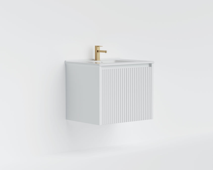 Crete Modern Matte White wall hung cabinet – 600mm / Middle Drawer – product view 2