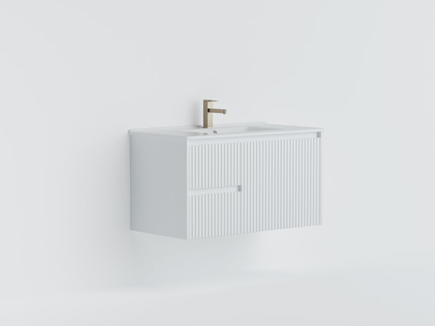 Crete Modern Matte White wall hung cabinet – 750mm / Left Hand Drawer – product view 5