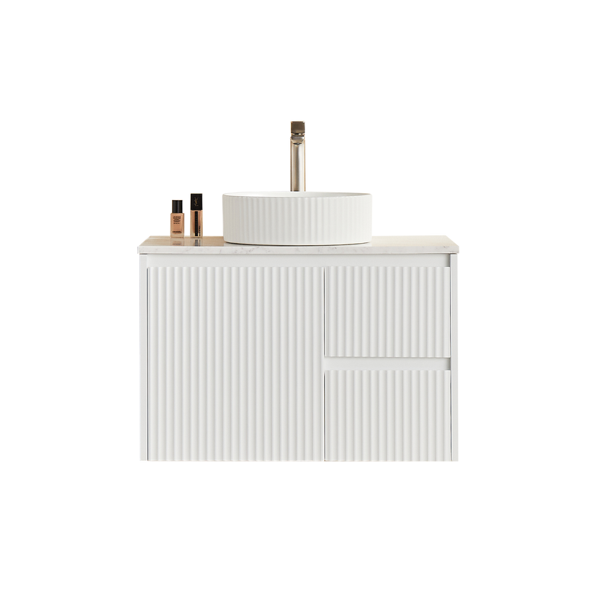 Crete Modern Matte White wall hung cabinet – 750mm / Right Hand Drawer – product view 2