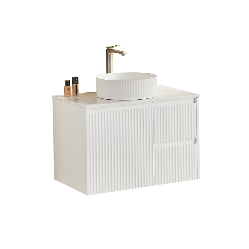 Crete Modern Matte White wall hung cabinet – 750mm / Right Hand Drawer – product view 3
