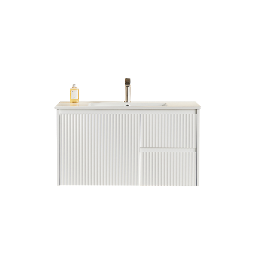 Crete Modern Matte White wall hung cabinet – 900mm / Right Hand Drawer – product view 2
