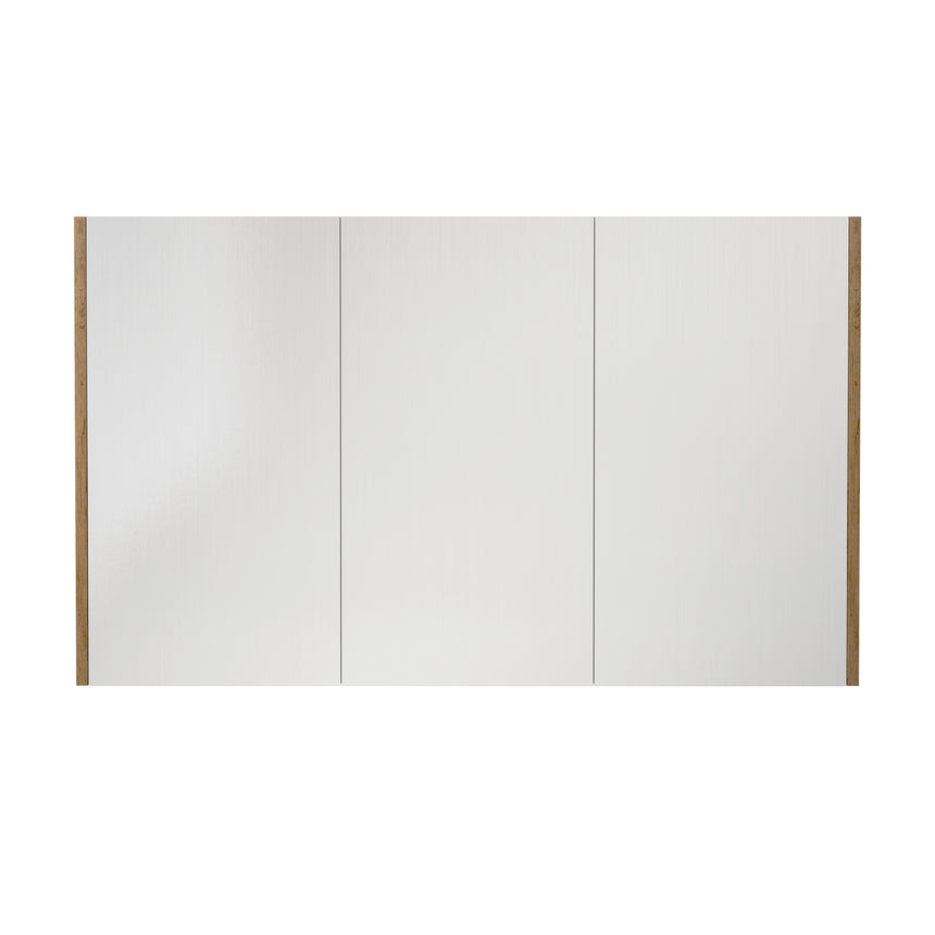 Lukka Camden Oak three-door shaving cabinet by Tilemall front view with mirrored doors