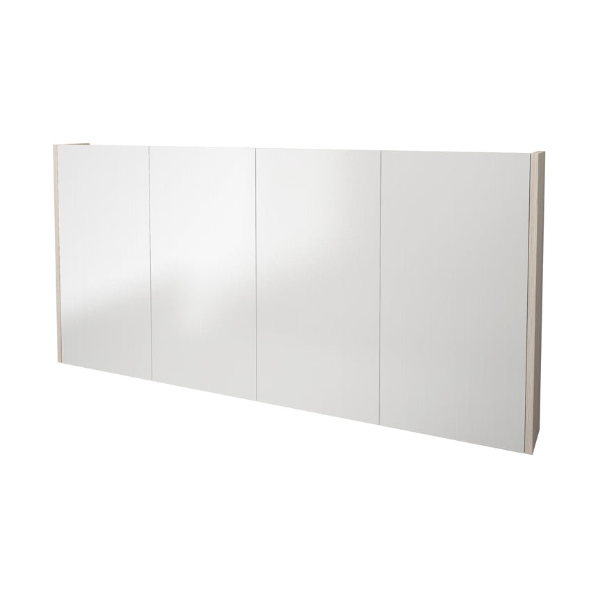 Lukka Camden Oak four-door shaving cabinet by Tilemall with white mirrored doors and natural oak sides