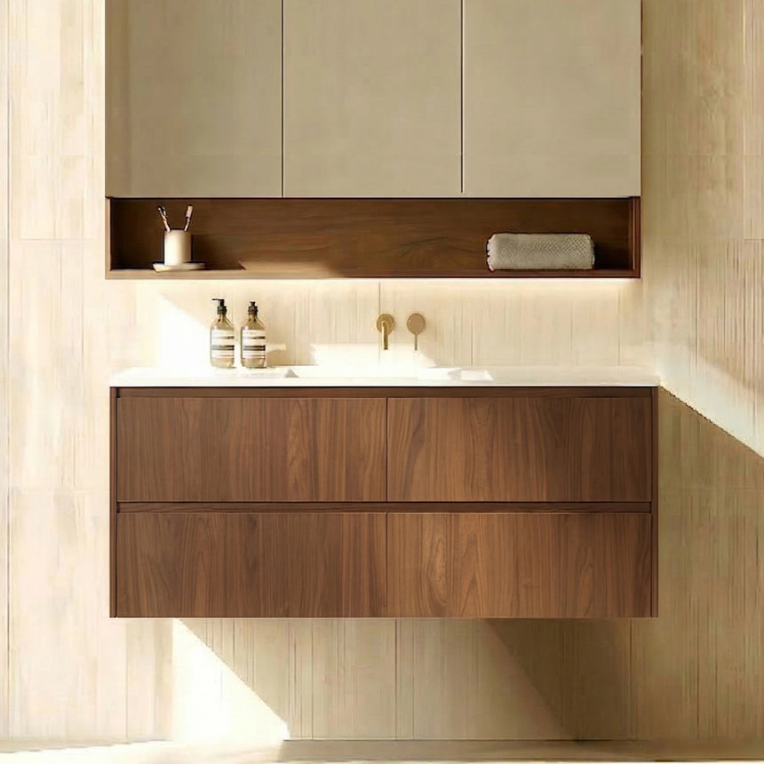 Gladstone Modern Wall Hung Vanity Mocha Oak