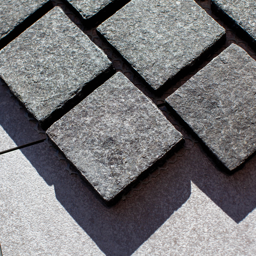 Cobble Stone Net Back Stacked 90x90x20 Raven Black Cobble Stone Tilemall