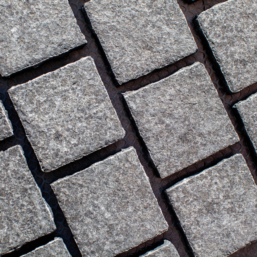 Cobble Stone Net Back Stacked 90x90x20 Raven Black Cobble Stone Tilemall