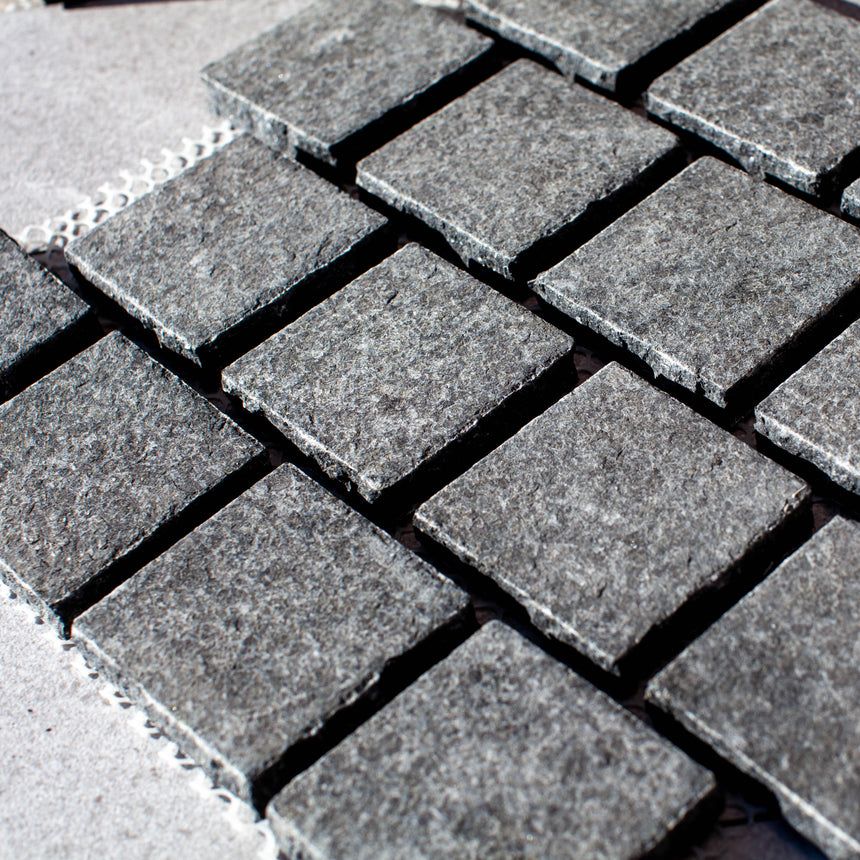 Cobble Stone Net Back Stacked 90x90x20 Raven Black Cobble Stone Tilemall