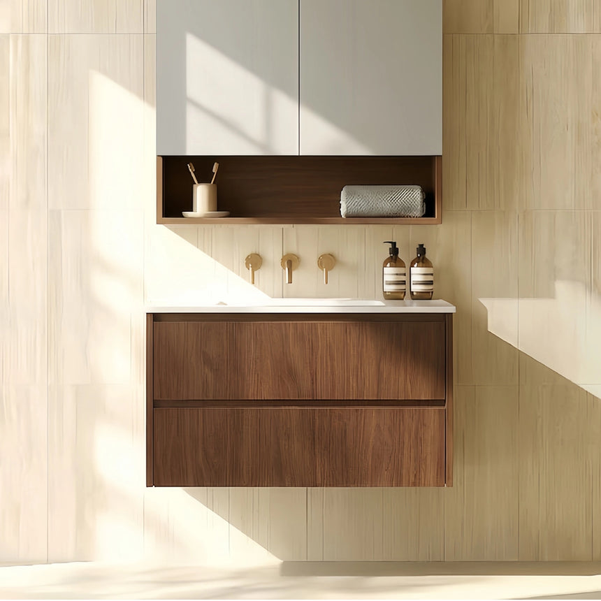 Gladstone Modern Wall Hung Vanity Mocha Oak
