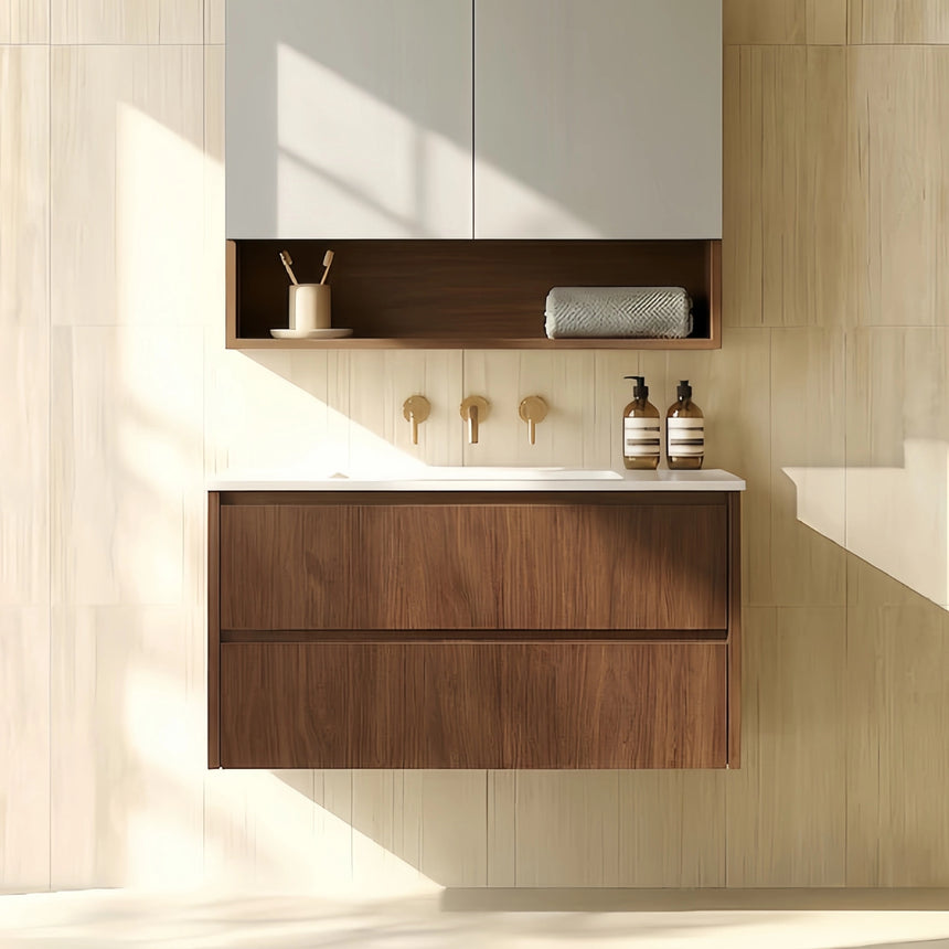 Gladstone Modern Wall Hung Vanity Mocha Oak