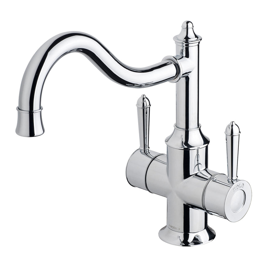 Phoenix Nostalgia Twin Handle Sink Mixer 230mm Shepherds Crook Chrome, product view