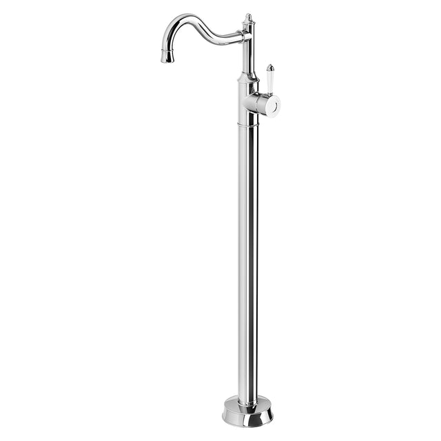 Phoenix Nostalgia Floor Mounted Bath Mixer Shepherds Crook Chrome/Natural White in Chrome / Natural White, product view