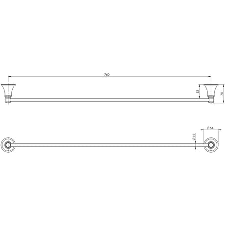 NS802_Nostalgia_Single_Towel_Rail_760mm_Line_Drawing