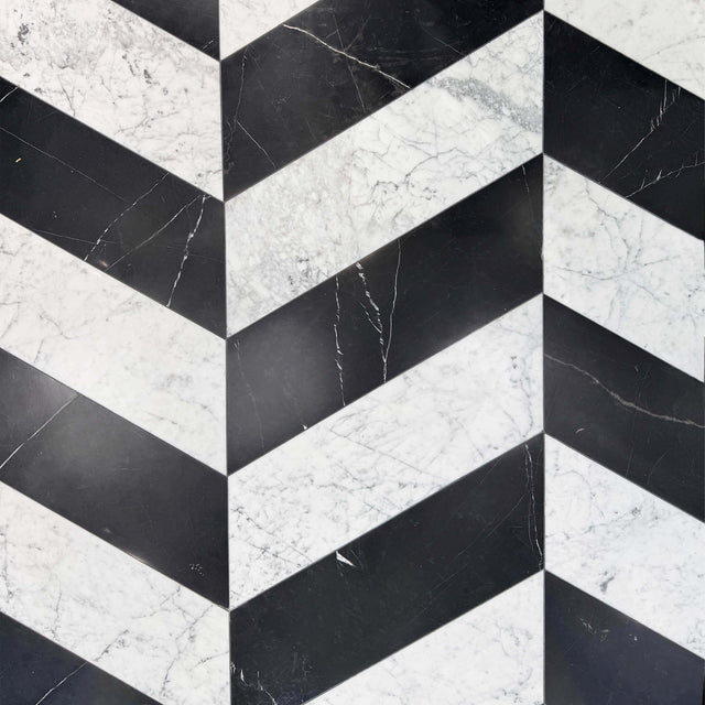 Natural Marble Tile Chevron 250x660 Nero Marquina Honed B Marble Mosaic Tilemall