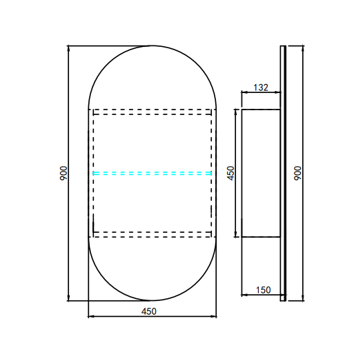 Lukka Allison Triple LED Shaving Cabinet technical dimensions diagram for Allison shaving cabinet 450x900mm with internal by Tilemall