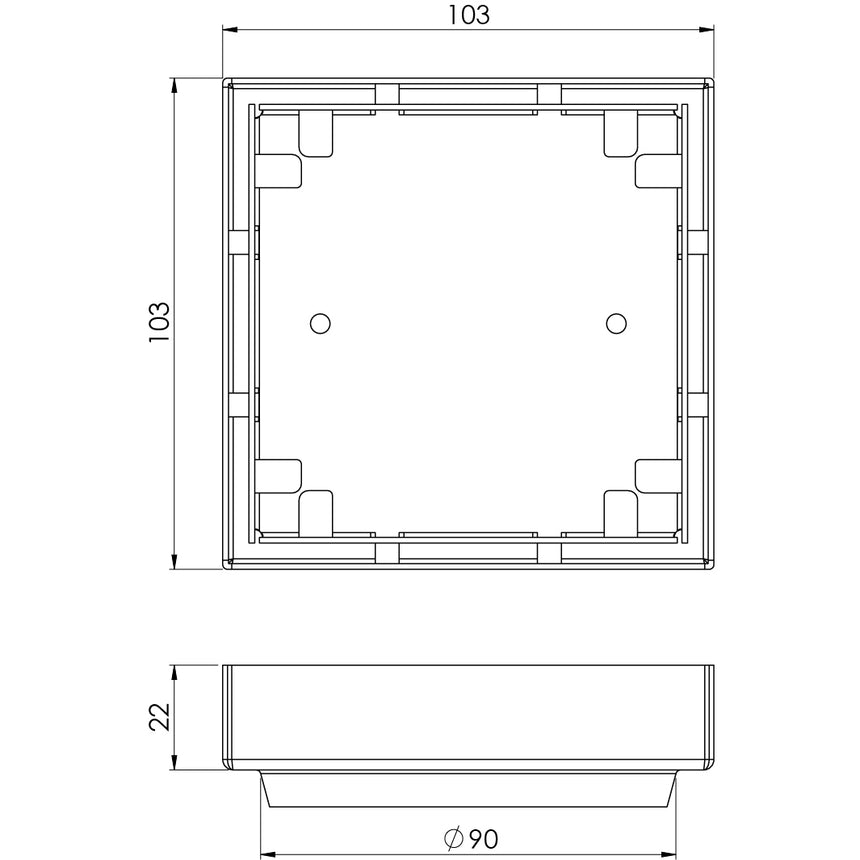 Phoenix Point Drain TI 130mm Outlet 90mm Stainless Steel, technical line drawing with dimensions