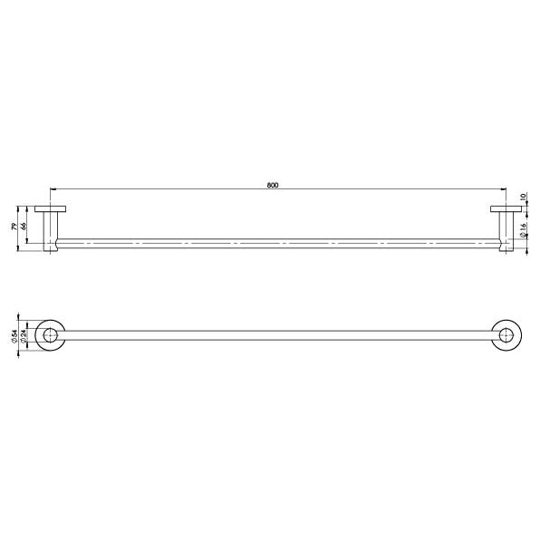 Phoenix Radii Single Towel Rail 800mm Round Plate Brushed Carbon, technical line drawing with dimensions