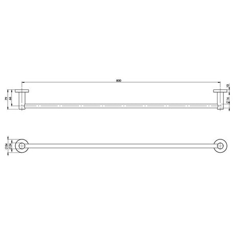 RA803_Radii_Single_Towel_Rail_800mm_Round_Plate_Line_Drawing