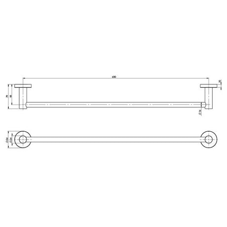 RA804_Radii_Single_Towel_Rail_600mm_Round_Plate_Line_Drawing