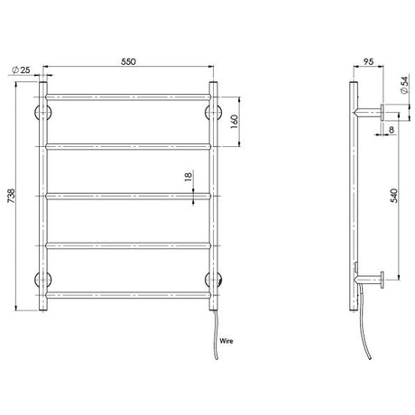 RA8750_Radii_Heated_Towel_Ladder_550_x_740mm_Round_Plate_Line_Drawing