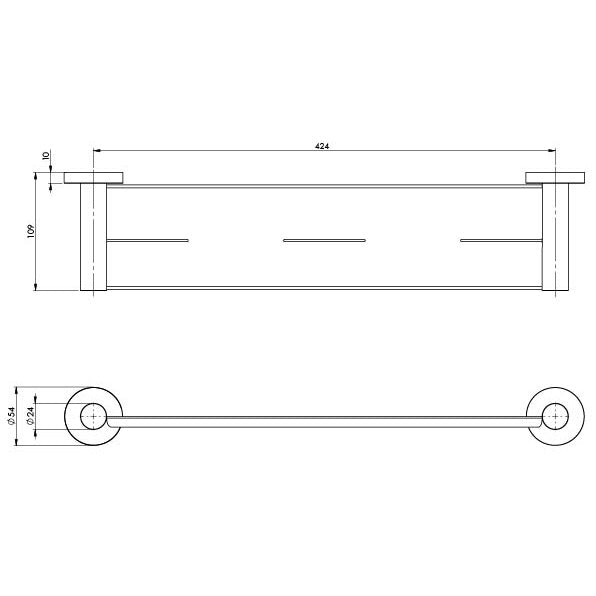 Phoenix Radii Metal Shelf Round Plate Matte Black, technical line drawing with dimensions