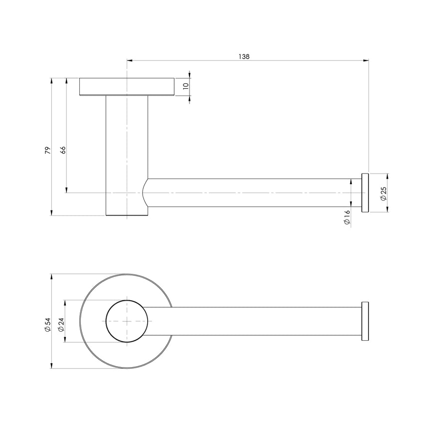 Phoenix Radii Toilet Roll Holder Round Plate Chrome, technical line drawing with dimensions