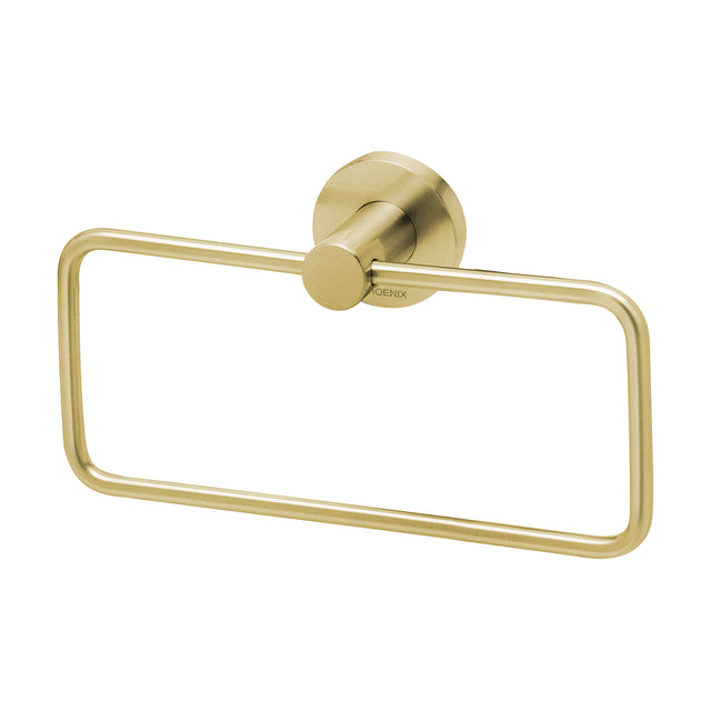 Phoenix Radii Hand Towel Holder Round Plate Brushed Gold, product view