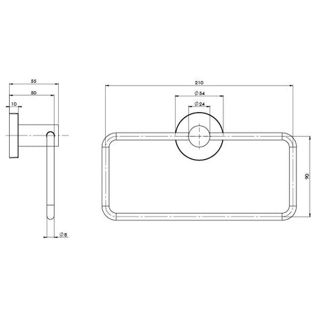 RA893_Radii_Hand_Towel_Holder_Round_Plate_Line_Drawing
