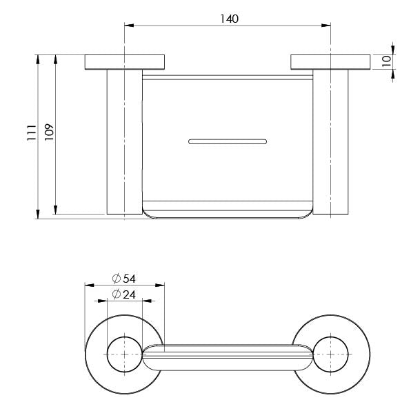 Phoenix Radii Soap Dish Round Plate Matte Black, technical line drawing with dimensions