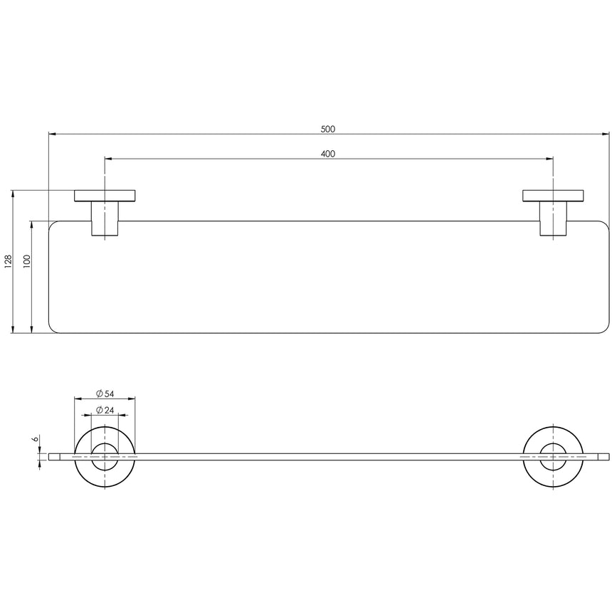 Phoenix Radii Glass Shelf Round Plate Chrome, technical line drawing with dimensions