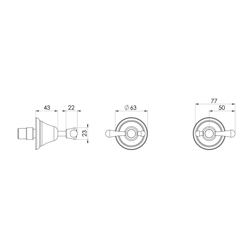 Phoenix Rhapsody Lever Wall Top Assemblies Chrome, technical line drawing with dimensions