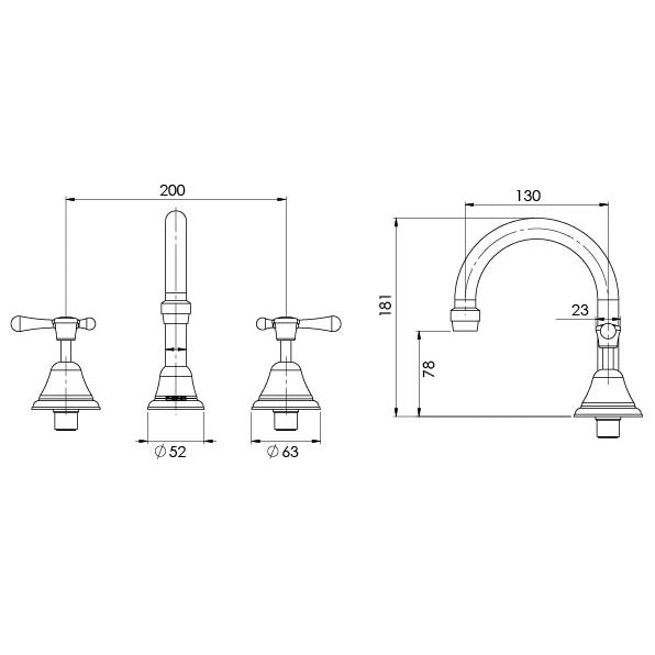 Phoenix Rhapsody Lever Basin Set Chrome, technical line drawing with dimensions