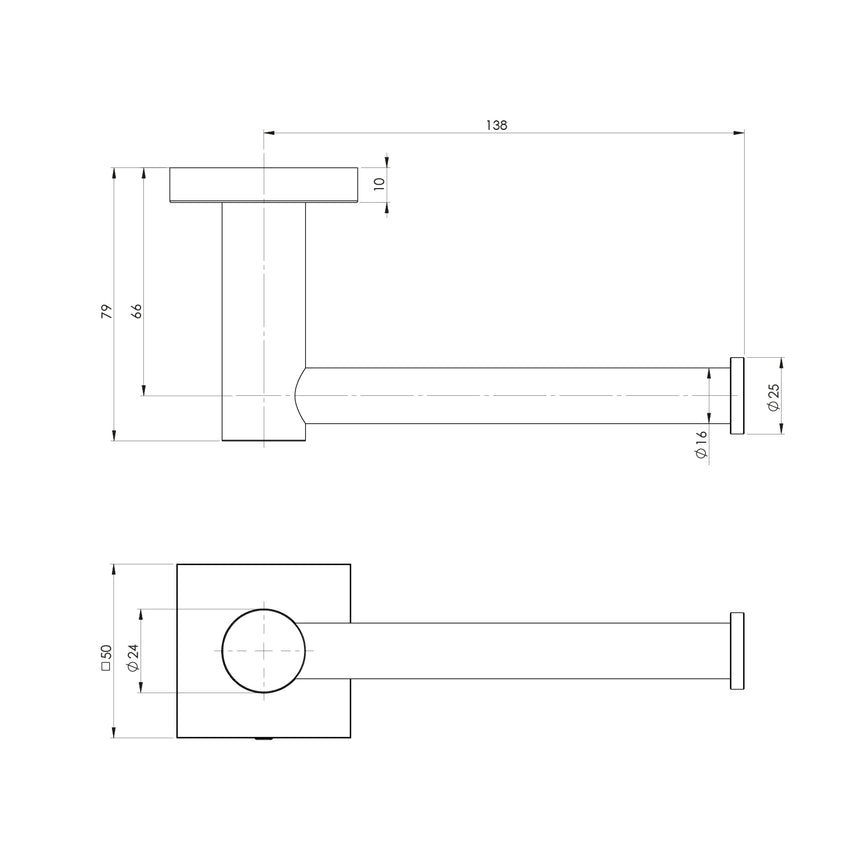 Phoenix Radii Toilet Roll Holder Square Plate Brushed Carbon, technical line drawing with dimensions