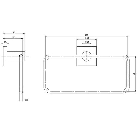 RS893_Radii_Hand_Towel_Holder_Square_Plate_Line_Drawing