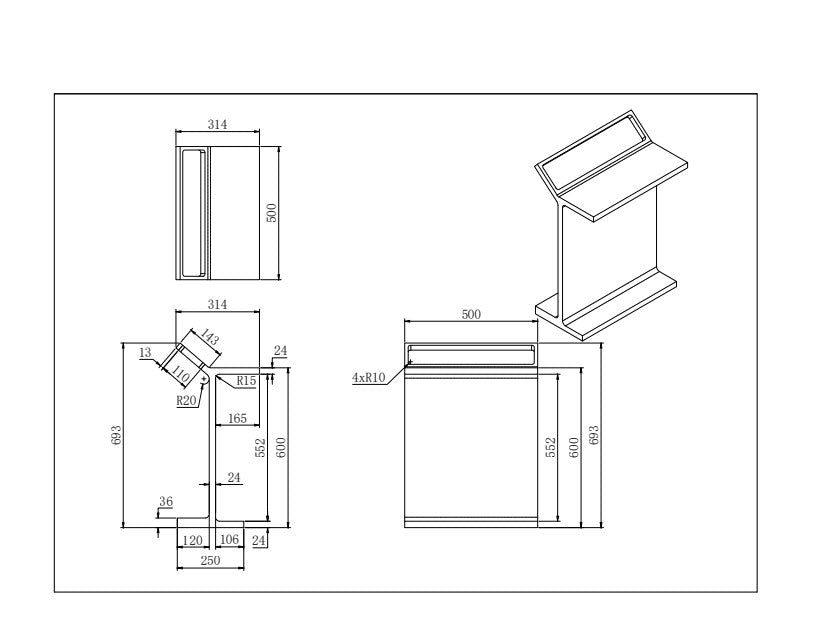 Technical specifications and dimensions for Lukka Chasey towel rack showing 500mm width and 693mm height by Tilemall