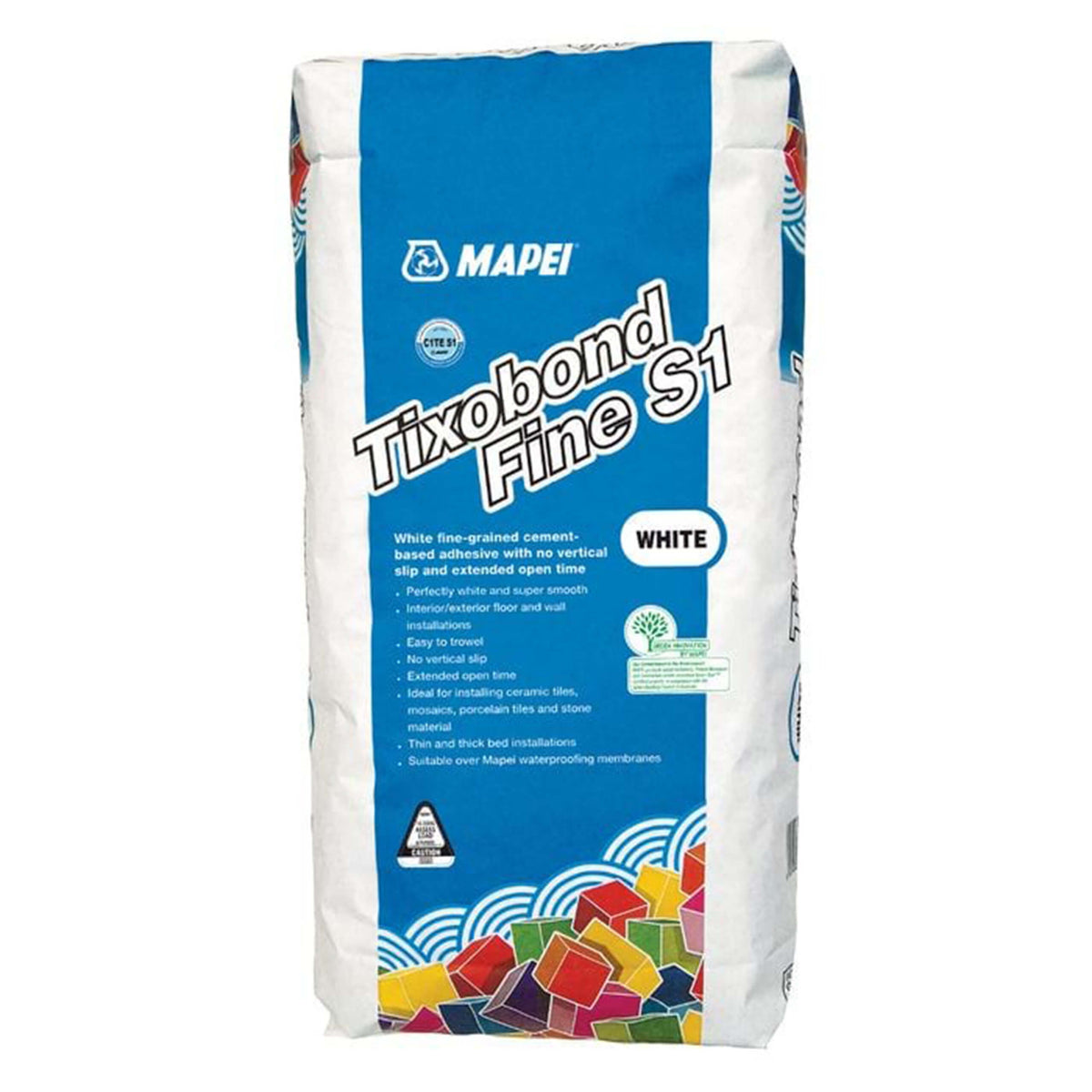 Mapei Cement Based Polymer Modified Adhesives 20kg Tixobond Fine S1 white cement-based tile adhesive 20kg bag by Tilemall