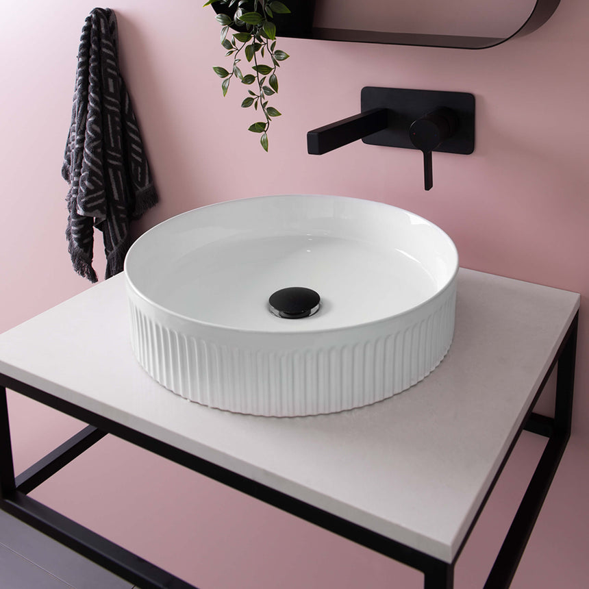 ADP Round Fluted Above Counter Basin Matte White Bathroom Basin ADP   