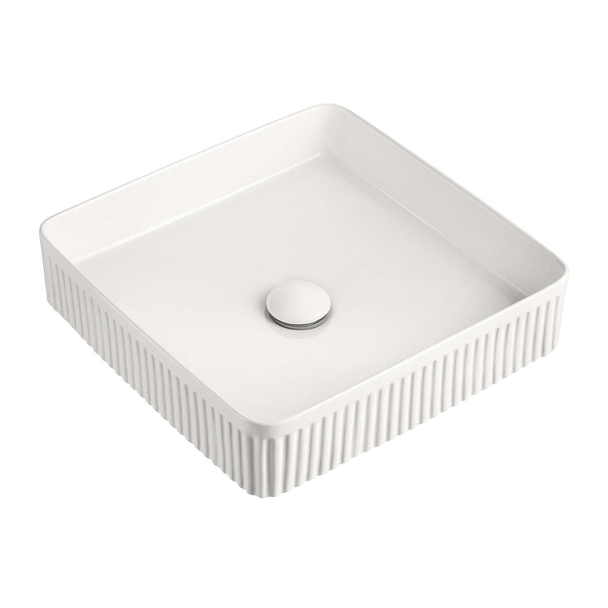 ADP Square Fluted Above Counter Basin Gloss White Bathroom Basin ADP Default Title  