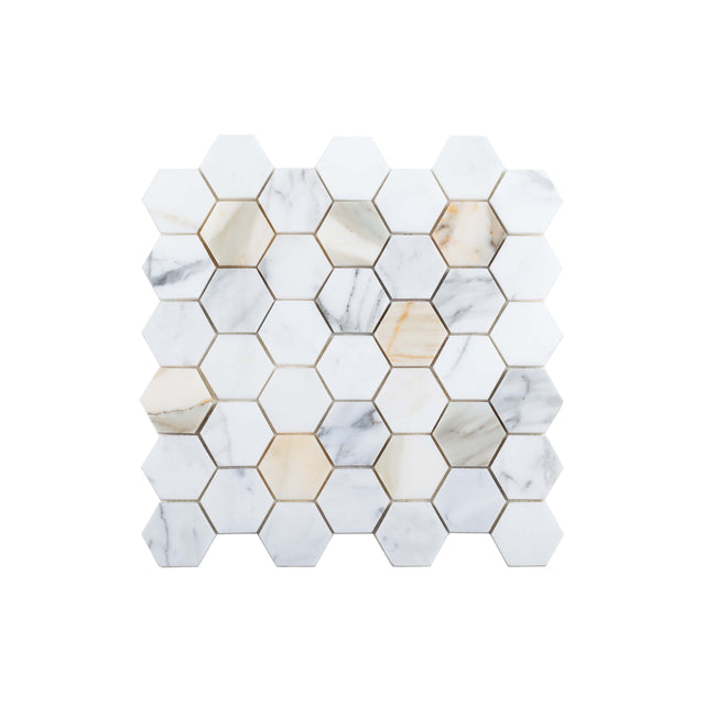 Natural Marble Mosaic Hexagon 48x48 CalacattaGold Honed Sample Sample Tilemall   