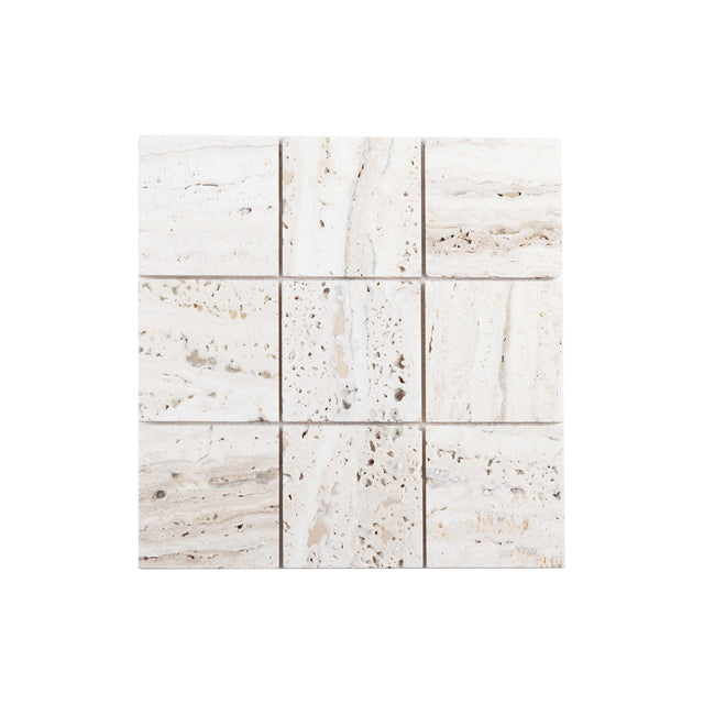 Natural Marble Mosaic Square 100x100 White Travertine Tumbled Sample Sample Tilemall Default Title  