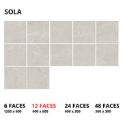 Monza 600x300mm sola stone-look porcelain colour variation chart showing natural veining across 12 faces by Tilemall