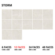 Monza 600x300mm storm porcelain tiles in grid layout showing natural veining variation across 24 faces by Tilemall