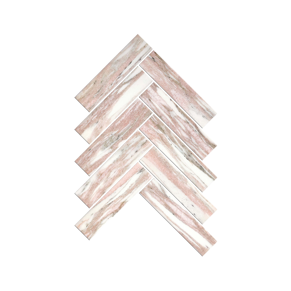 Artemis 35x150mm honed Norwegian pink marble mosaic tiles in herringbone pattern layout by Tilemall